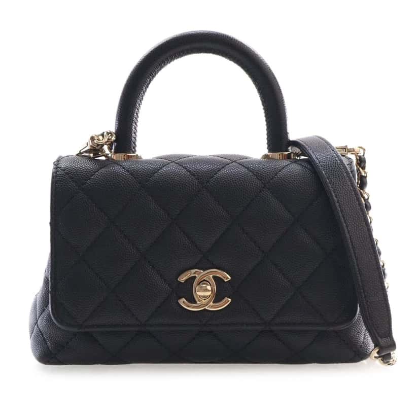 Chanel Extra Mini Quilted Caviar Coco Top Handle Bag Black Leather Very good condition - Front View