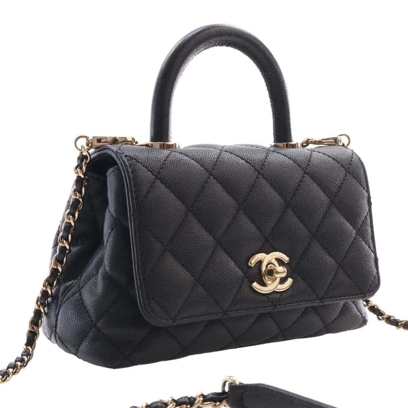 Chanel Extra Mini Quilted Caviar Coco Top Handle Bag Black Leather Very good condition - Back View