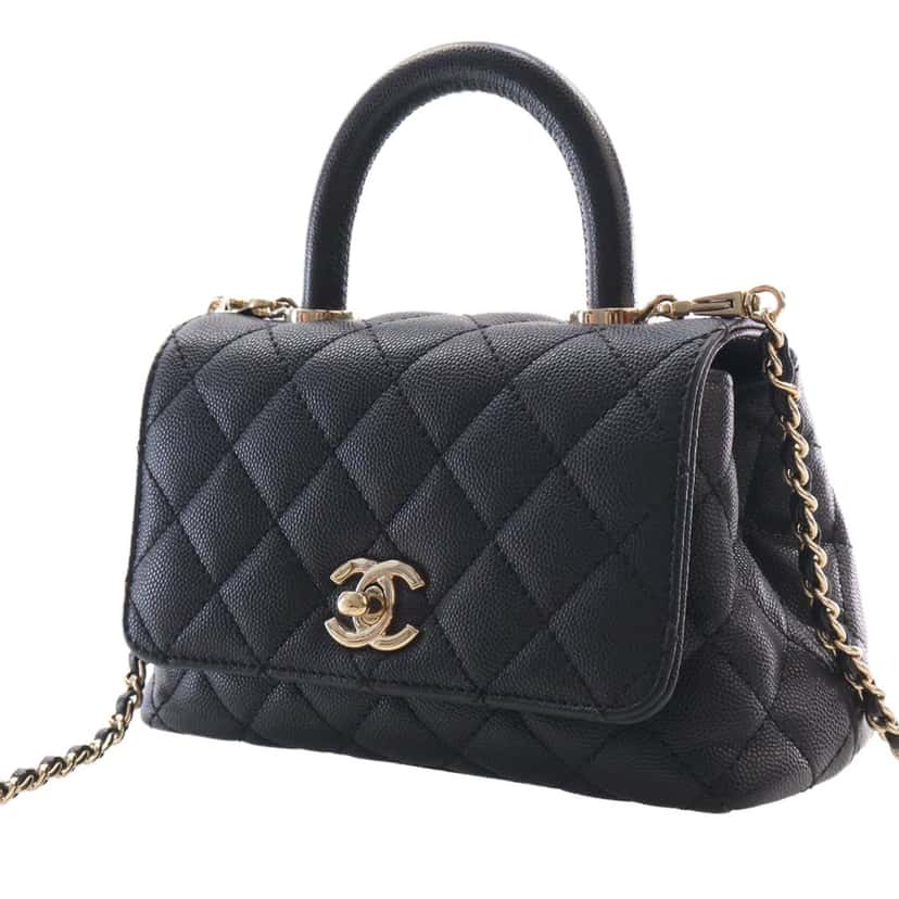 Chanel Extra Mini Quilted Caviar Coco Top Handle Bag Black Leather Very good condition - Inside View