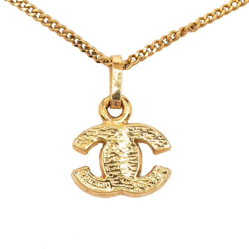 Chanel CC Gold Plated Rhinestones Pendant Necklace Gold Metal Very good condition - Back View