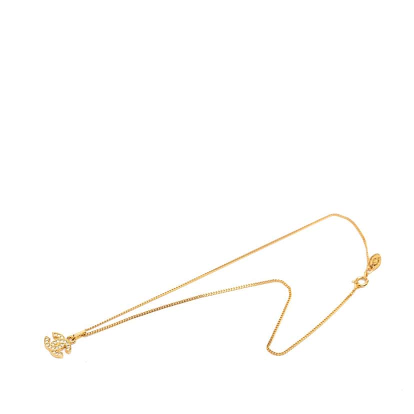 Chanel CC Gold Plated Rhinestones Pendant Necklace Gold Metal Very good condition - Model View