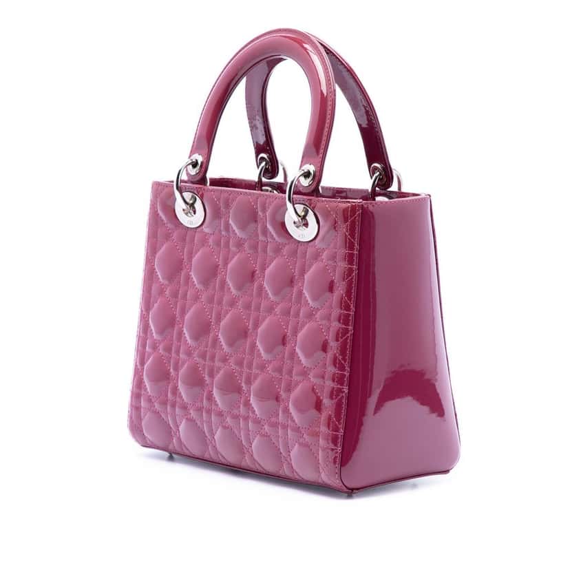 Dior Medium Patent Cannage Lady Dior Pink Leather Very good condition - Back View
