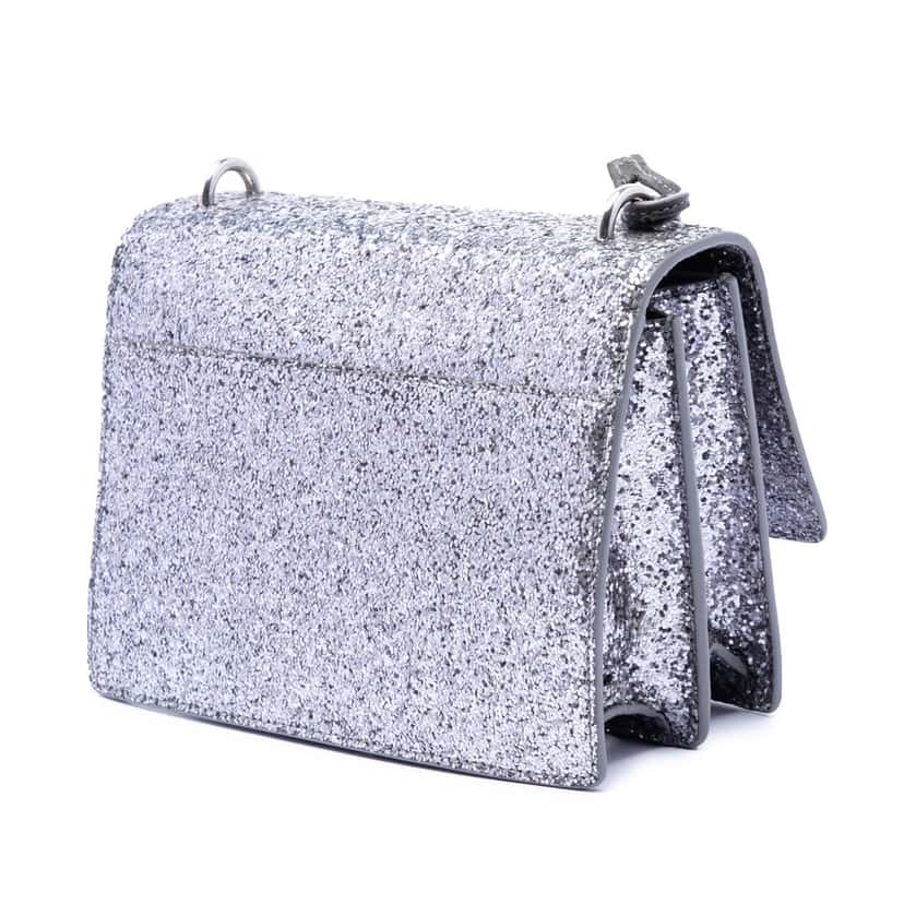 Saint Laurent Small Glitter Leather Monogram Sunset Crossbody Silver Leather Very good condition - Back View
