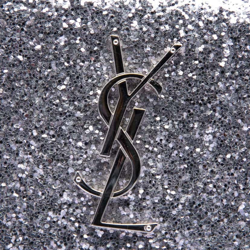 Saint Laurent Small Glitter Leather Monogram Sunset Crossbody Silver Leather Very good condition - Box View