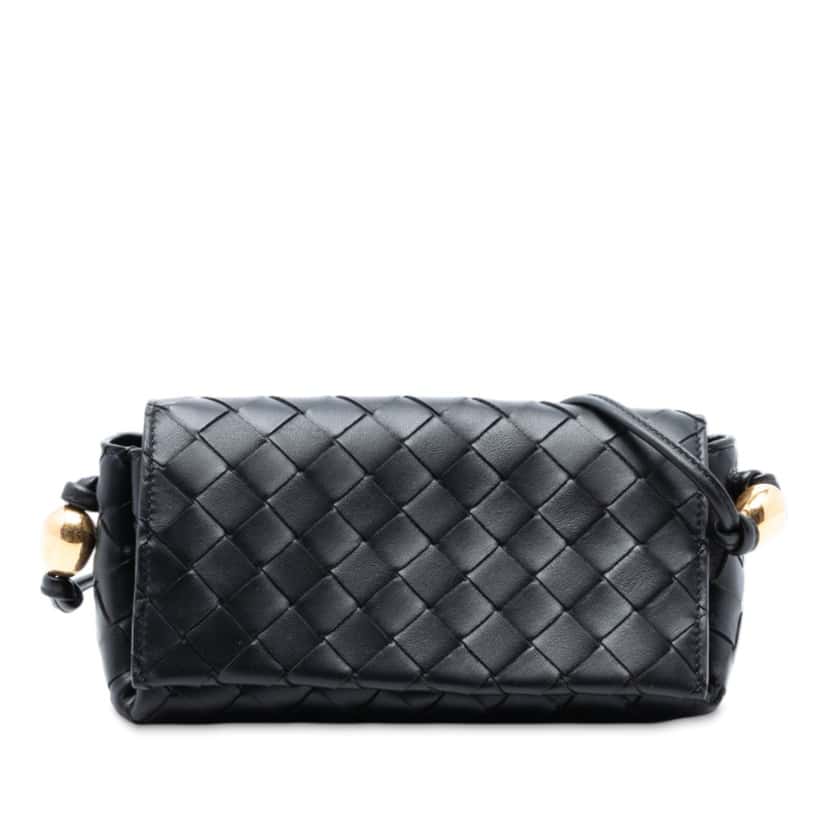 Bottega Veneta Nappa Intrecciato Pouch On Strap Crossbody Black Leather Very good condition - Front View