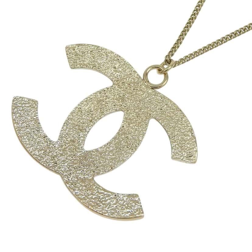 Chanel CC Gold Plated Rhinestone Pendant Necklace Gold Metal Very good condition - Back View