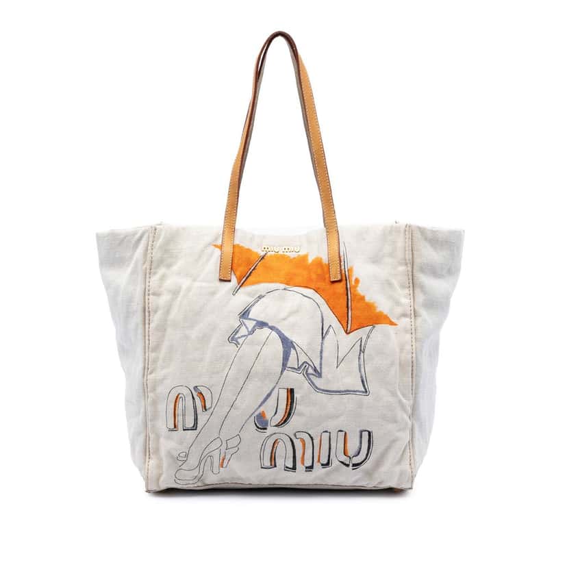 Miu Miu Printed Canvas Tote White Very good condition - Front View