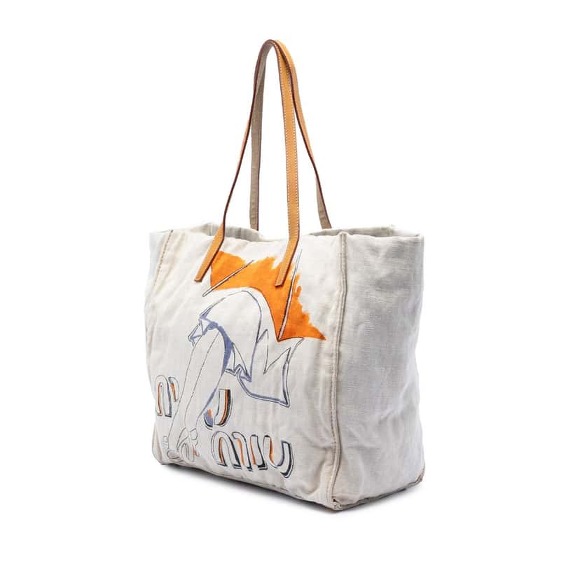 Miu Miu Printed Canvas Tote White Very good condition - Back View