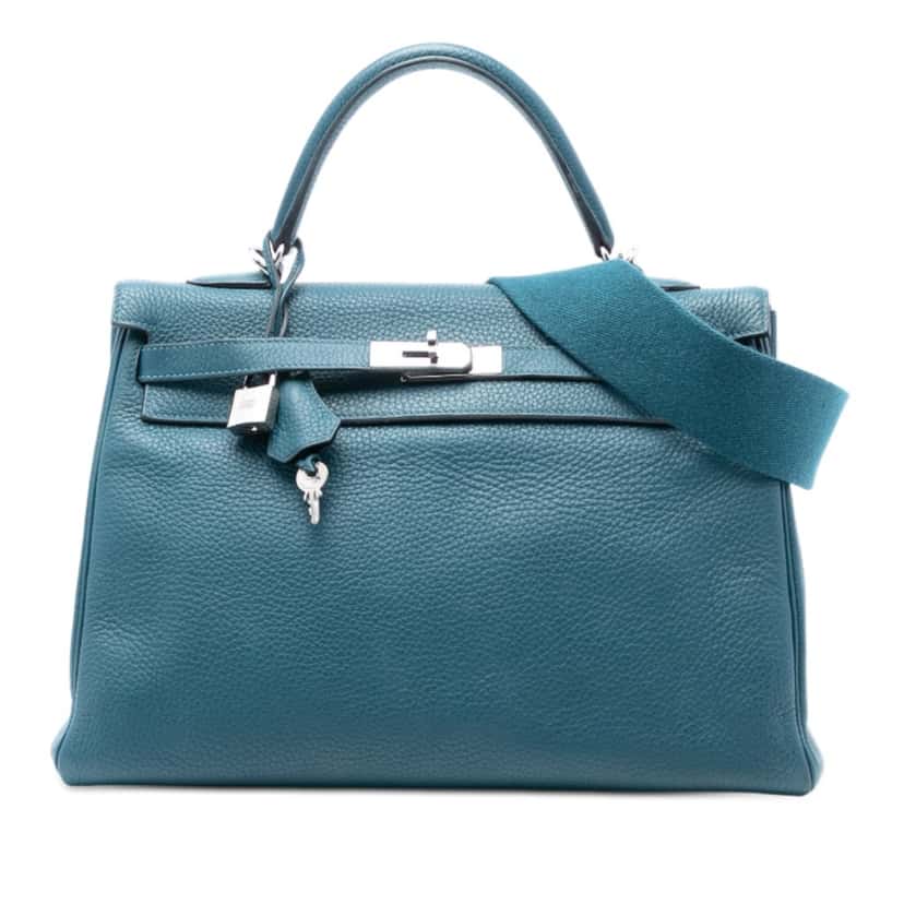 Hermès Clemence Kelly II Retourne 35 Blue Leather Very good condition - Front View