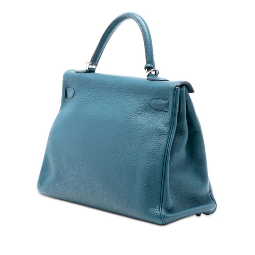 Hermès Clemence Kelly II Retourne 35 Blue Leather Very good condition - Back View