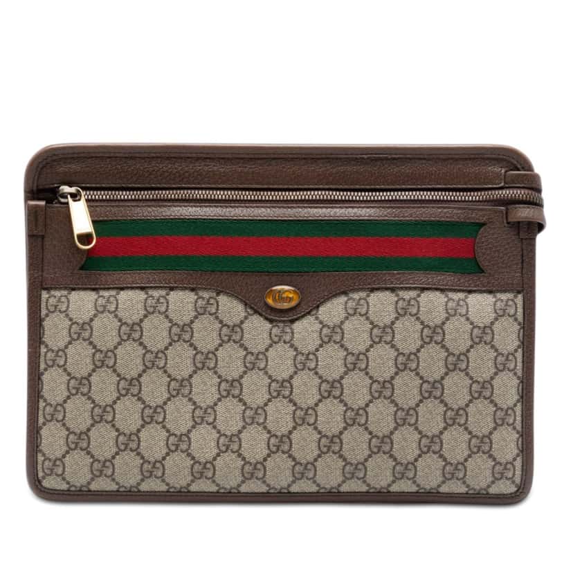 Gucci GG Supreme Web Ophidia Clutch Brown Very good condition - Front View
