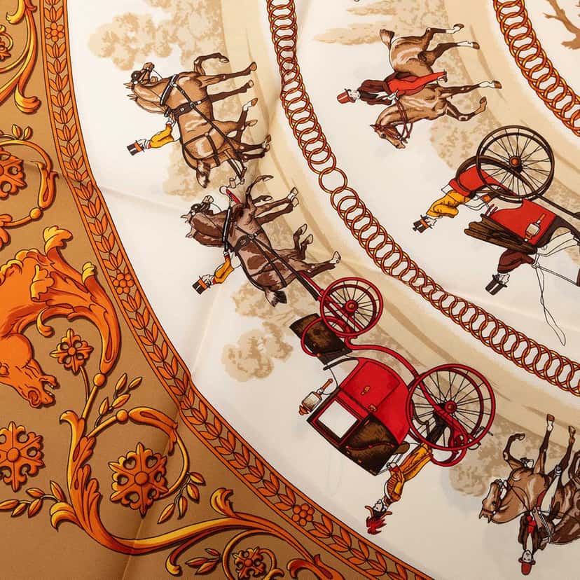 Hermès La Promenade De Longchamps Silk Scarf 90 Beige Very good condition - Inside View