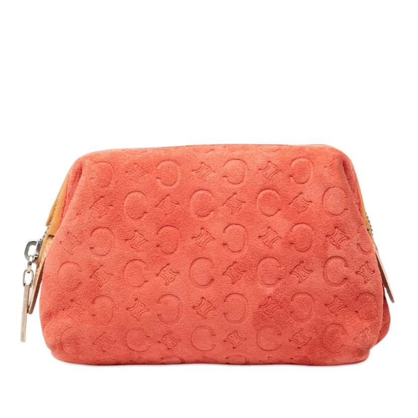 Celine C Macadam Suede Pouch Orange Leather Very good condition - Front View