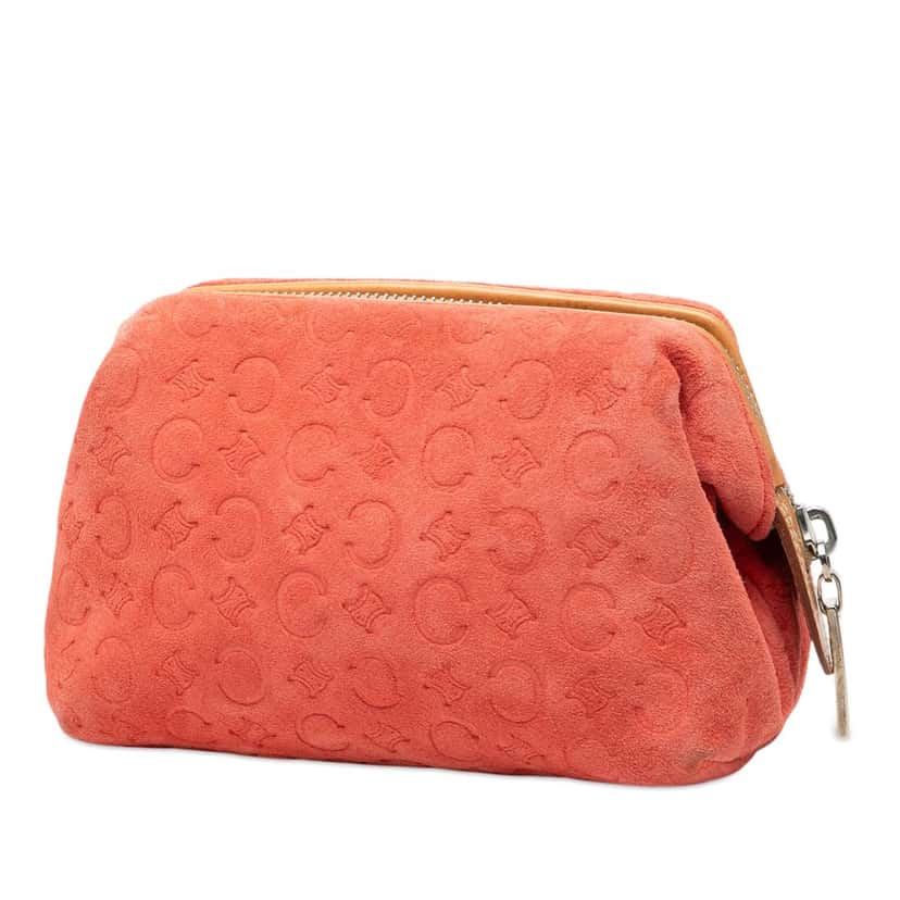 Celine C Macadam Suede Pouch Orange Leather Very good condition - Back View