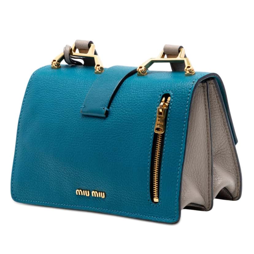 Miu Miu Bicolor Goatskin Madras Crossbody Blue Leather Very good condition - Back View