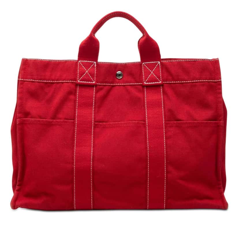 Hermès Canvas Sac Deauville MM Red Very good condition - Front View