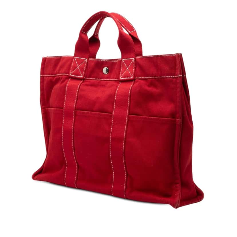 Hermès Canvas Sac Deauville MM Red Very good condition - Back View