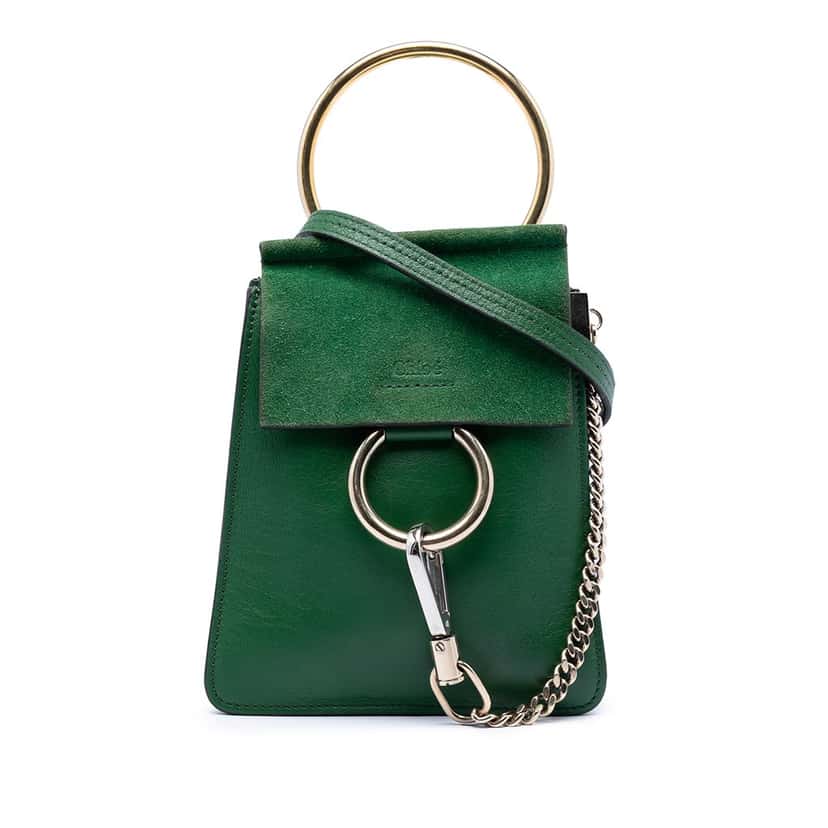 Chloé Mini Calfskin and Suede Faye Bracelet Bag Green Leather Very good condition - Front View
