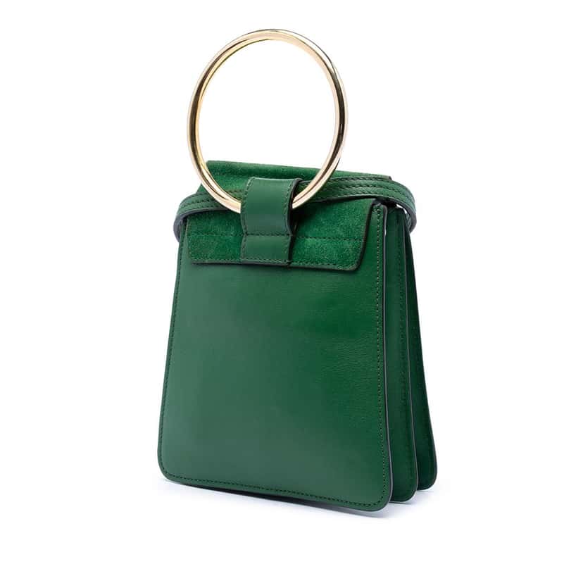 Chloé Mini Calfskin and Suede Faye Bracelet Bag Green Leather Very good condition - Back View