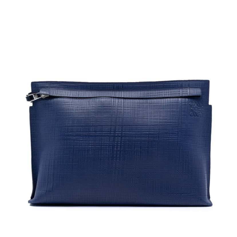 LOEWE Leather Anagram T Clutch Blue Leather Very good condition - Front View