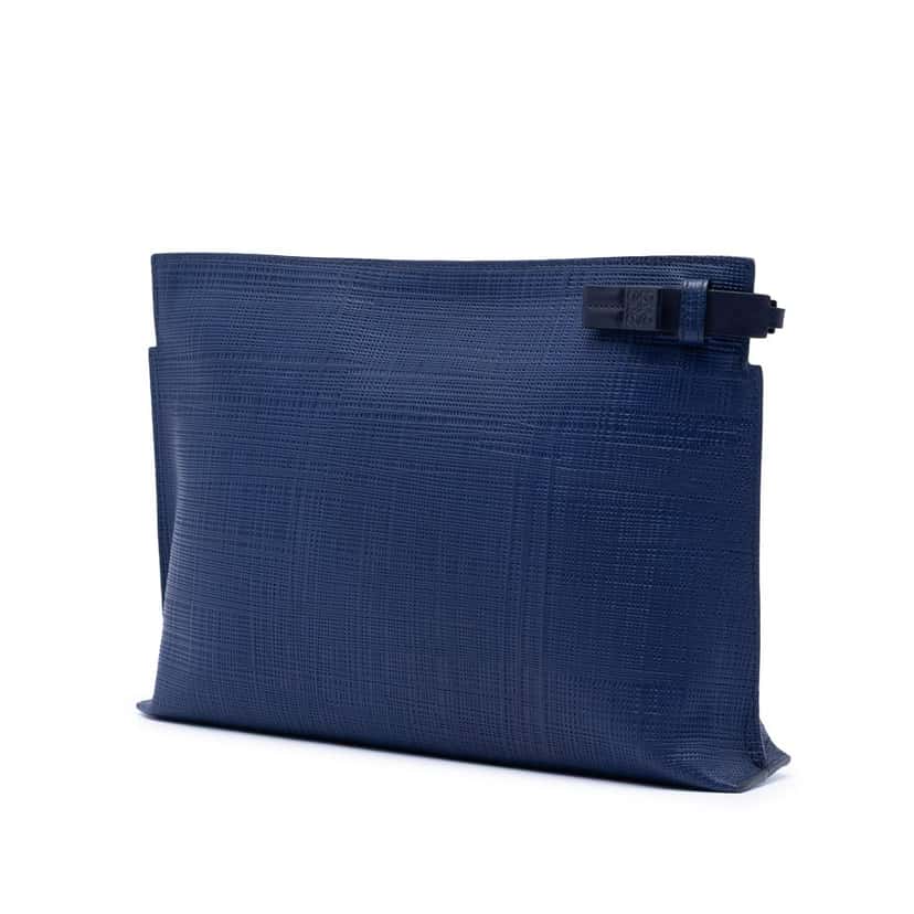 LOEWE Leather Anagram T Clutch Blue Leather Very good condition - Back View