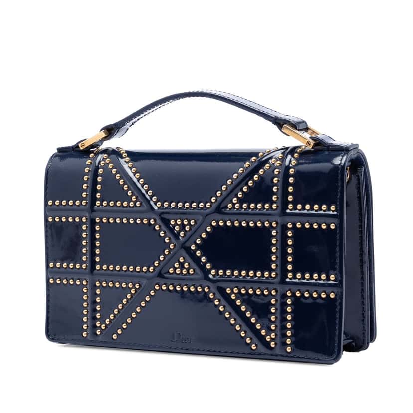 Dior Patent Studded Diorama Top Handle Wallet on Chain Blue Leather Very good condition - Back View