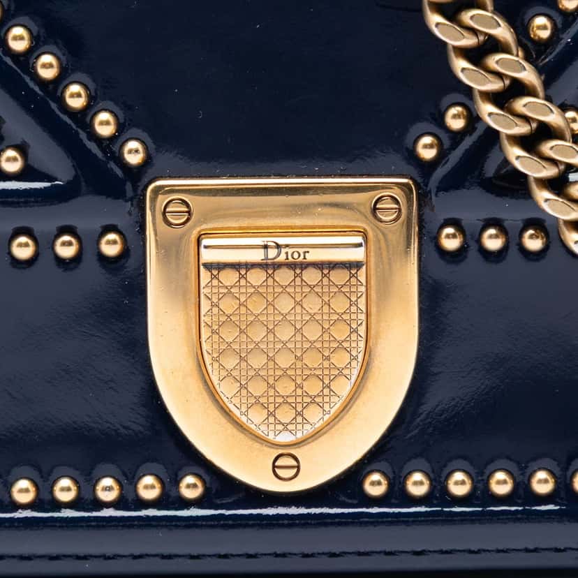 Dior Patent Studded Diorama Top Handle Wallet on Chain Blue Leather Very good condition - Box View