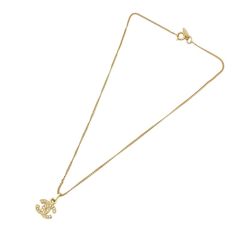 Chanel CC Gold Plated Strass Pendant Necklace Gold Metal Very good condition - Front View