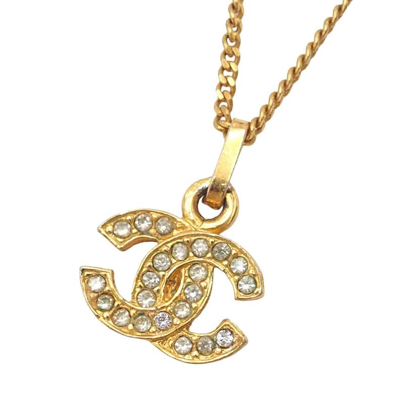 Chanel CC Gold Plated Strass Pendant Necklace Gold Metal Very good condition - Back View