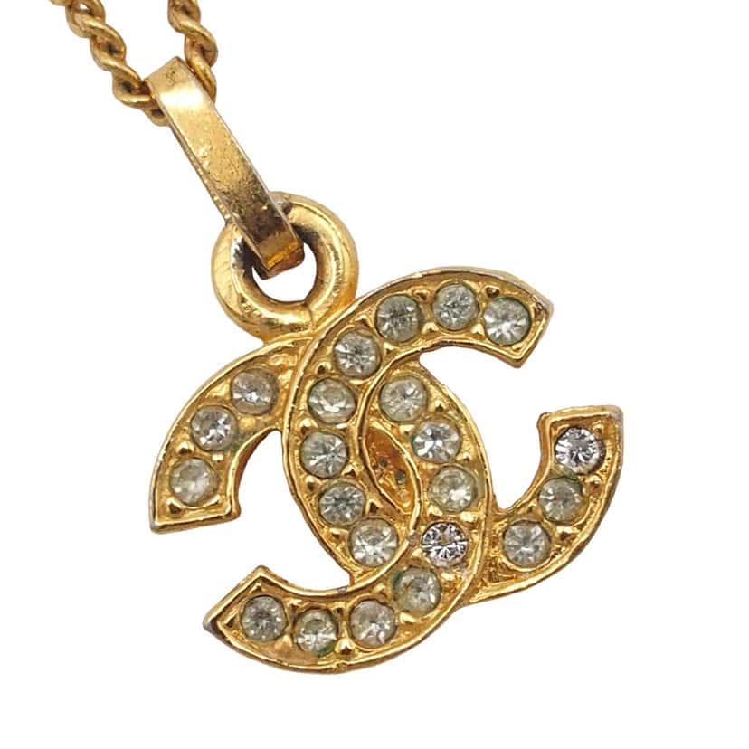 Chanel CC Gold Plated Strass Pendant Necklace Gold Metal Very good condition - Inside View
