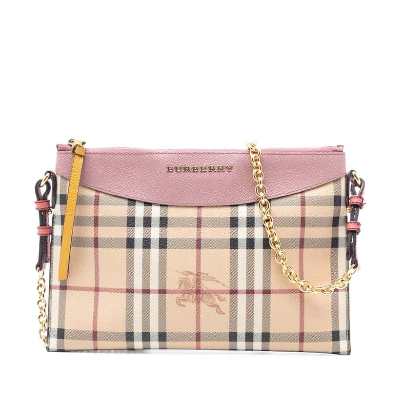 Burberry Haymarket Check Coated Canvas Peyton Crossbody Beige Very good condition - Front View