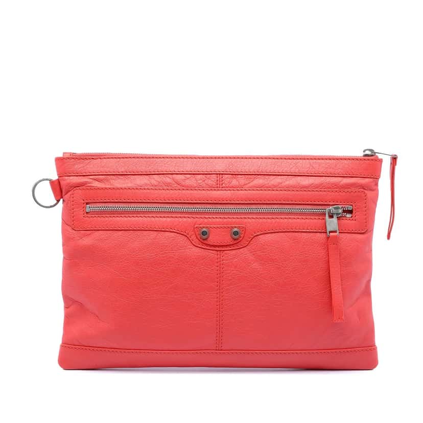 Balenciaga Lambskin Motocross Classic Clip M Clutch Orange Leather Very good condition - Front View