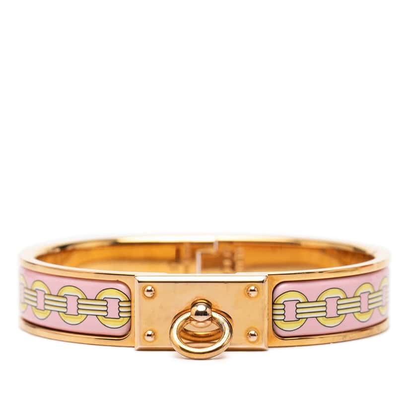 Hermès Narrow Printed Enamel Clic Anneau Bracelet PM Pink Very good condition - Front View