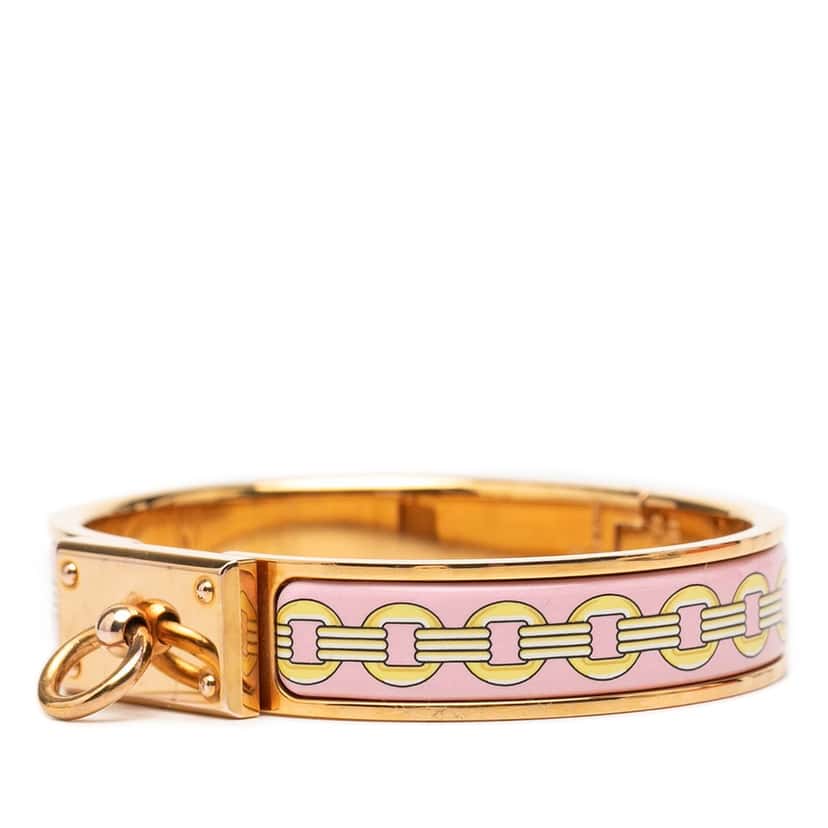 Hermès Narrow Printed Enamel Clic Anneau Bracelet PM Pink Very good condition - Back View