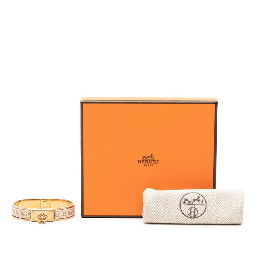 Hermès Narrow Printed Enamel Clic Anneau Bracelet PM Pink Very good condition - Box View