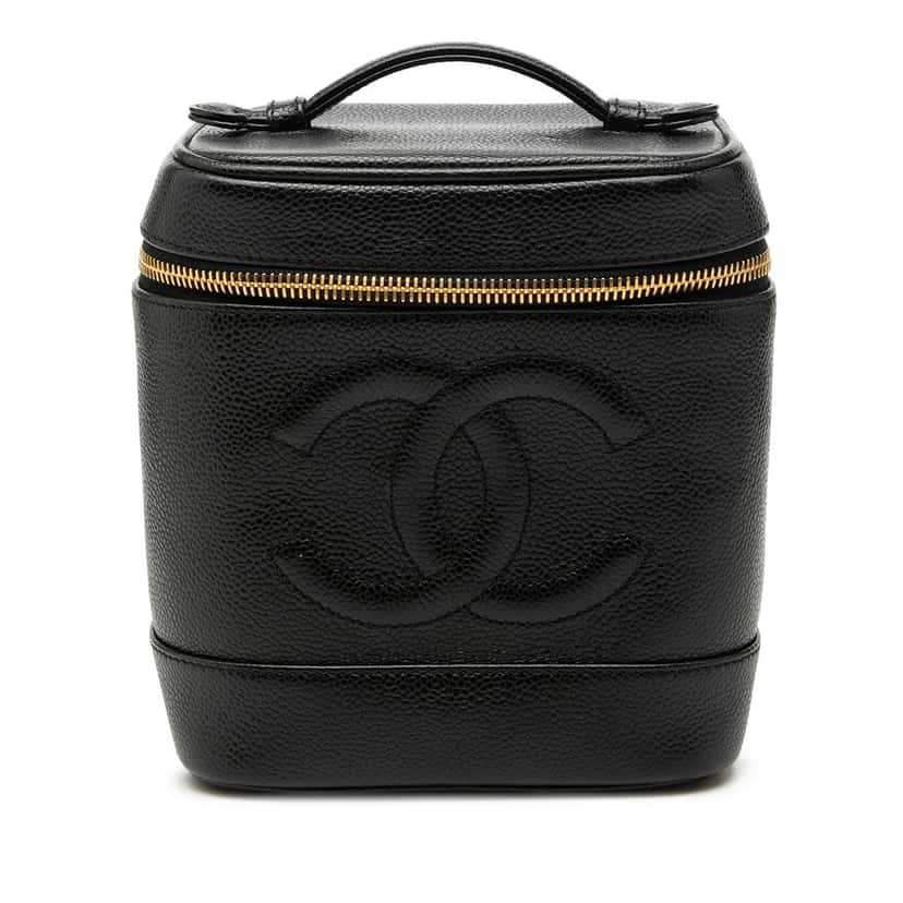 Chanel CC Caviar Vanity Case Black Leather Very good condition - Front View