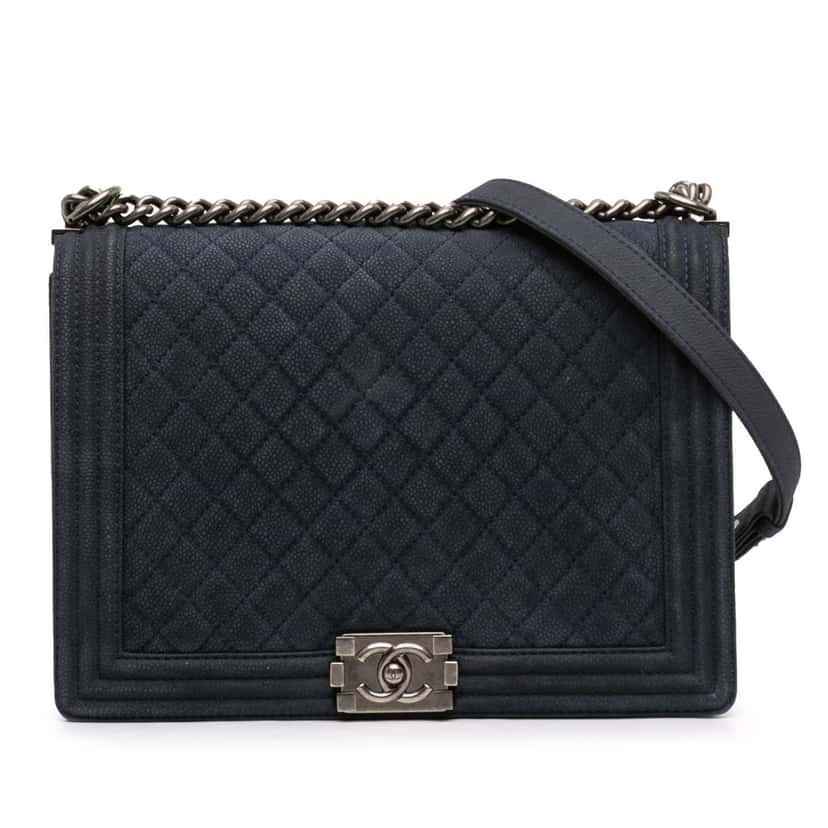 Chanel Large Iridescent Quilted Caviar Boy Flap Blue Leather Very good condition - Front View