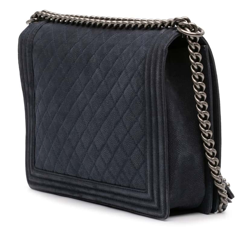 Chanel Large Iridescent Quilted Caviar Boy Flap Blue Leather Very good condition - Back View