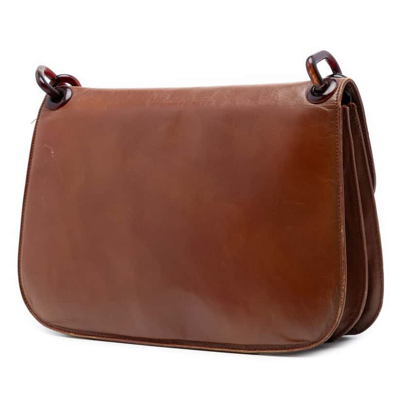 Prada Goatskin Madras Swing Chain Shoulder Bag Brown Leather Very good condition - Back View