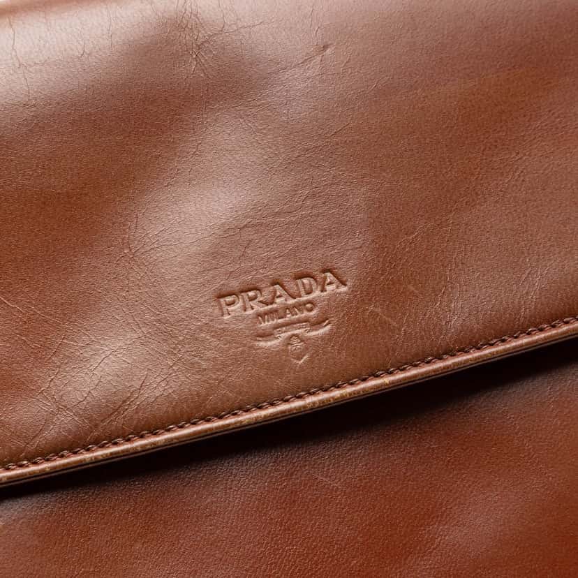 Prada Goatskin Madras Swing Chain Shoulder Bag Brown Leather Very good condition - Box View