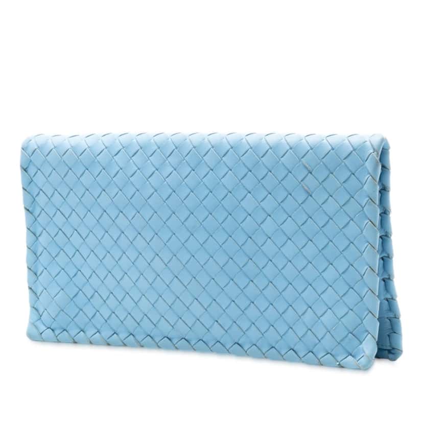 Bottega Veneta Nappa Intrecciato Turn Lock Clutch Blue Leather Very good condition - Back View