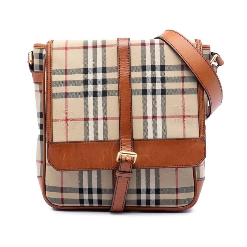 Burberry Haymarket Check Nylon Messenger Bag Beige Very good condition - Front View