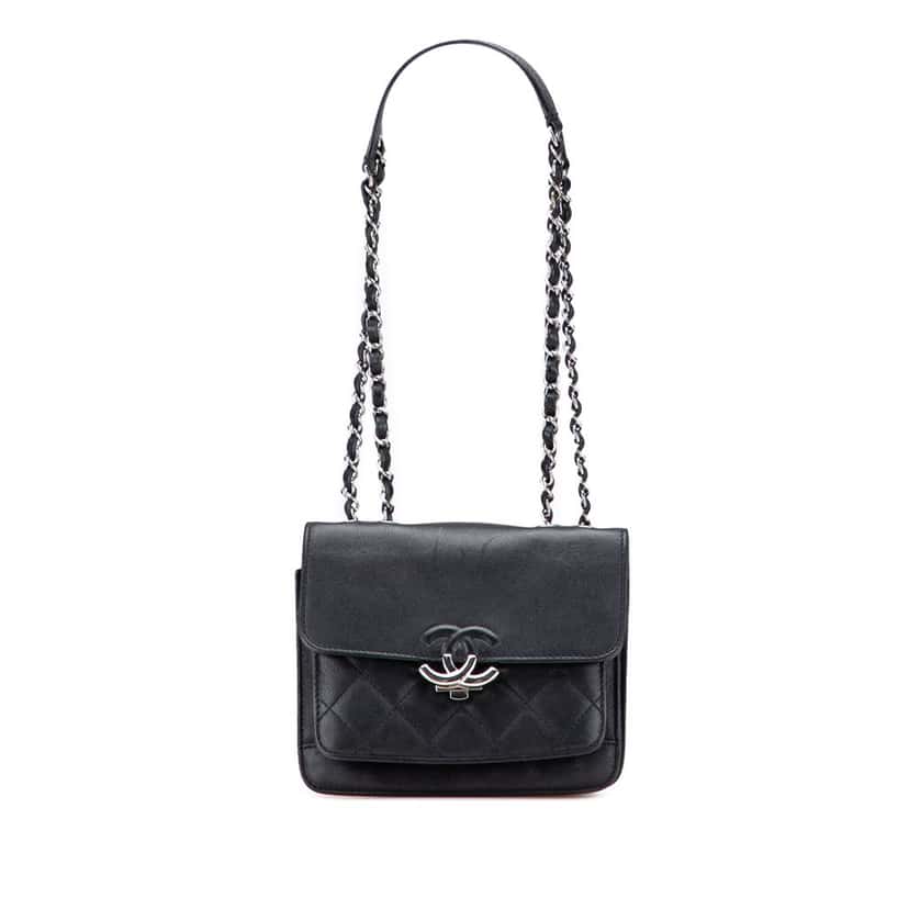 Chanel Small Quilted Goatskin CC Box Flap Black Leather Very good condition - Front View