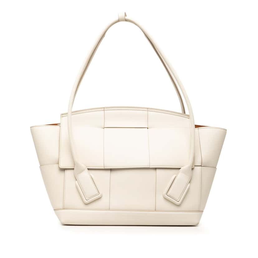 Bottega Veneta Medium Calfskin Maxi Intrecciato Arco Tote White Leather Very good condition - Front View