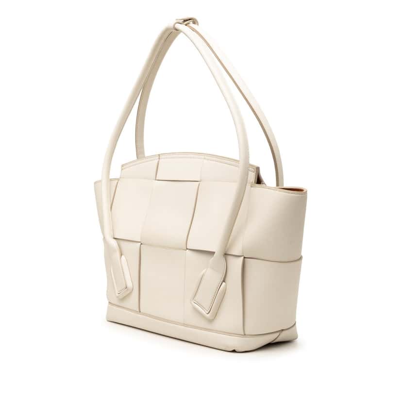 Bottega Veneta Medium Calfskin Maxi Intrecciato Arco Tote White Leather Very good condition - Back View