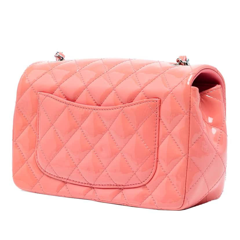 Chanel Mini Rectangular Classic Patent Single Flap Pink Leather Very good condition - Back View