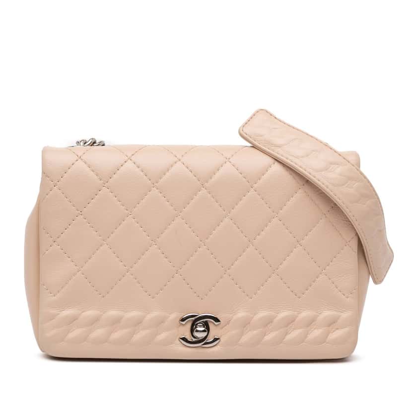 Chanel Quilted Calfskin Chain Embossed Flap Brown Leather Good condition - Front View