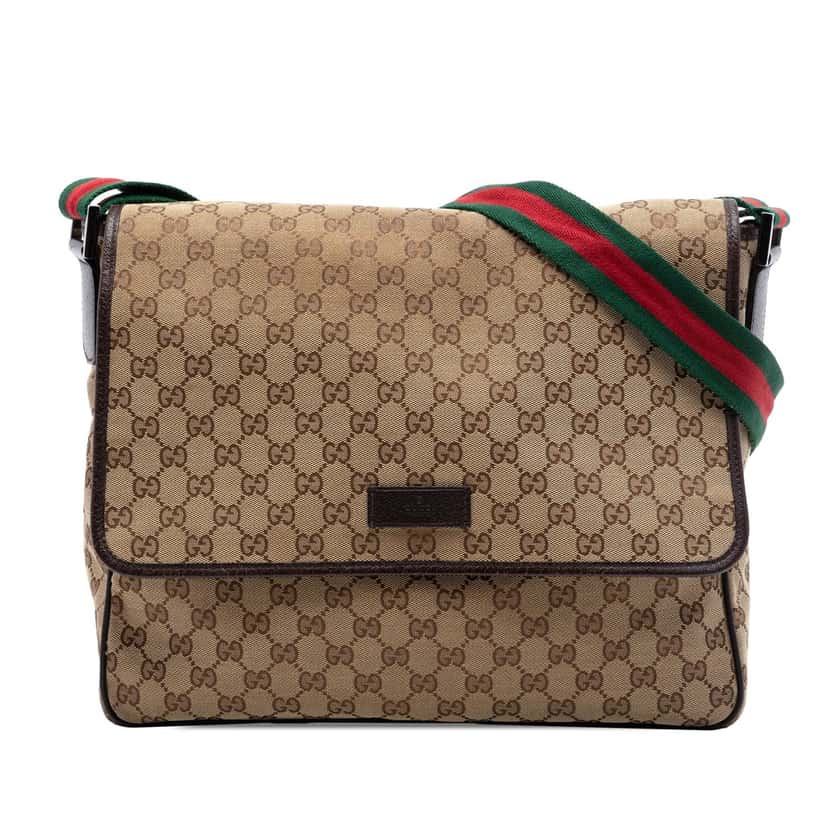Gucci GG Canvas Web Flap Messenger Bag Beige Very good condition - Front View