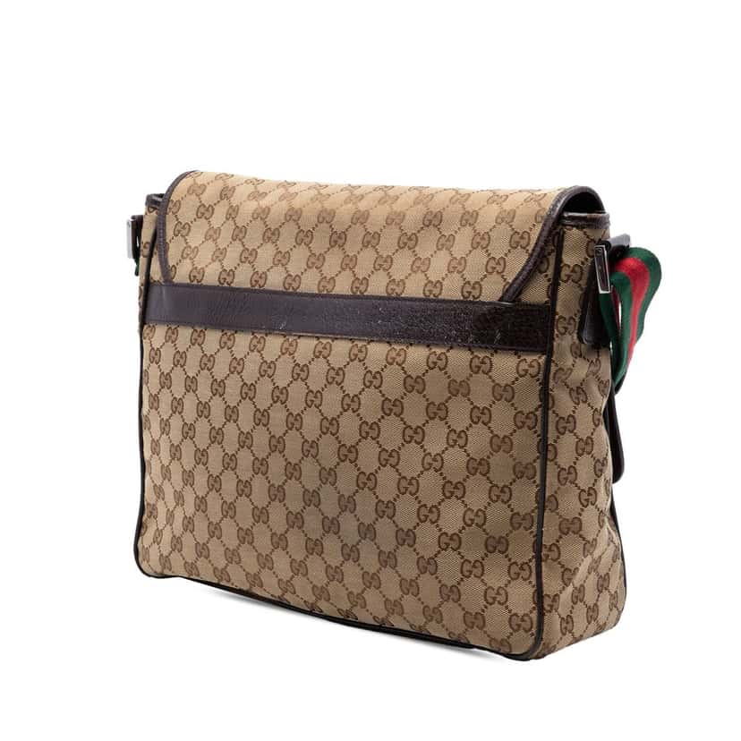Gucci GG Canvas Web Flap Messenger Bag Beige Very good condition - Back View