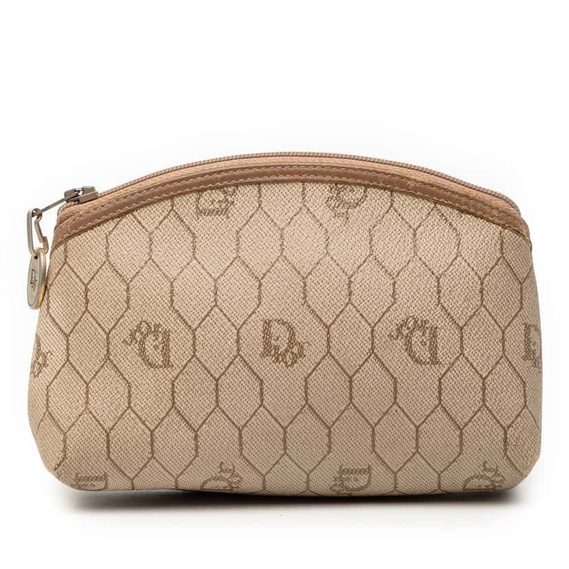 Dior Honeycomb Coated Canvas Cosmetic Pouch Beige Very good condition - Front View
